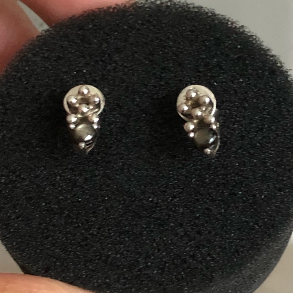 Black/brown gemstone silver earrings